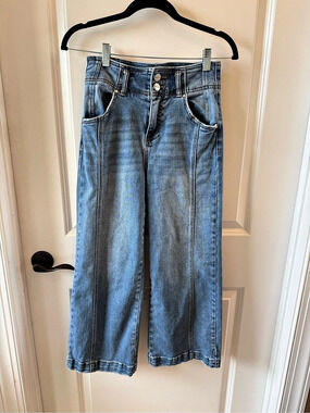 Risen High-Rise Double Button Wide Leg Front Seam Jeans Blue Waist 1/25
